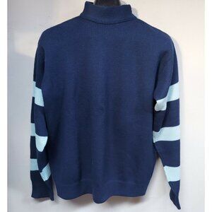 Vintage Meggi New Wool Shoulder-Zip High Neck Knitwear Sweater Navy Pullover